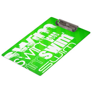 Swim; Neon Green Stripes Clipboard