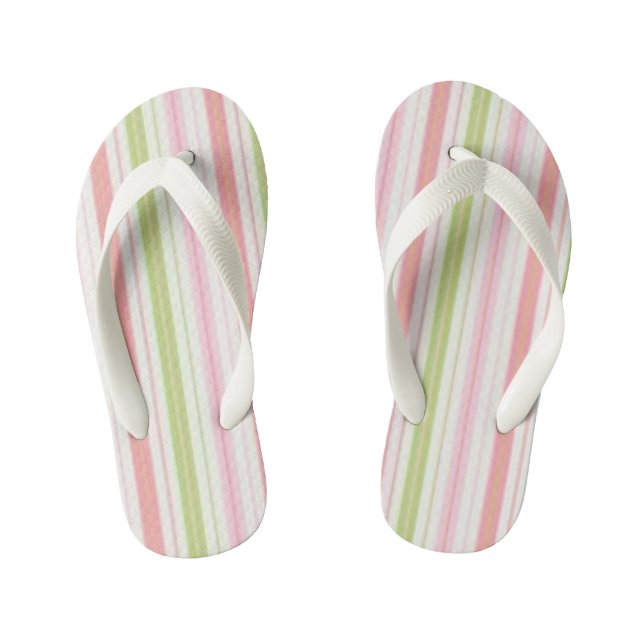Swim Pink and Green Summer Striped Kid's Flip Flops (Footbed)