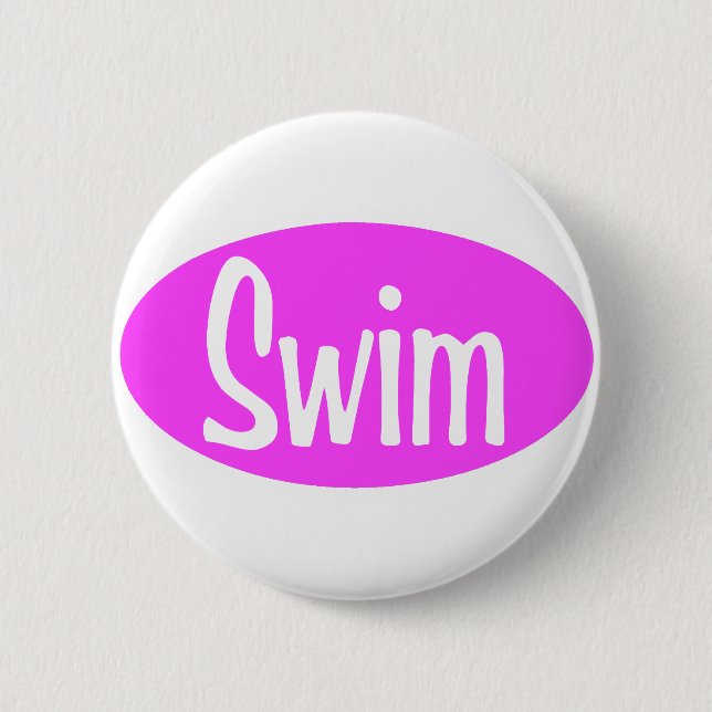 Swim pink oval 6 cm round badge (Front)