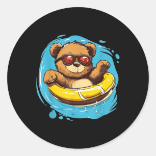 Swim Ring Teddy Bear Costume For Pool Lovers Classic Round Sticker