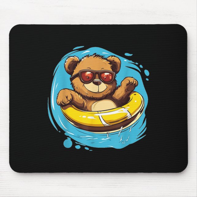 Swim Ring Teddy Bear Costume For Pool Lovers  Mouse Mat (Front)