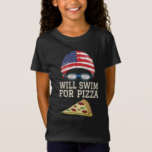 Swim Swimmer Funny Swimming Pizza Goggles Cap T-Shirt