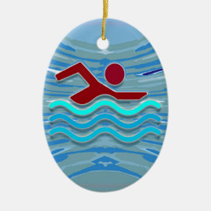SWIM Swimmer Love Heart Pink Red Pool NVN695 FUN Ceramic Tree Decoration