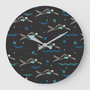 Swim Swimming Swimmers Pattern Black Ver Large Clock