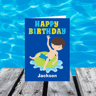 Swim Team Boy Custom Kids Happy Birthday Card