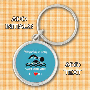 Swim with heart motivational sports blue key ring
