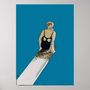 Swimmer, abstract woman on board, add text poster