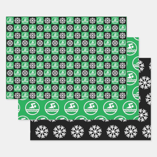 Swimmer and Snowflake Swimming & Diving Christmas  Wrapping Paper Sheet (Set)