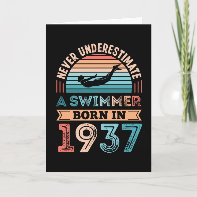 Swimmer born in 1937 90th Birthday Swimming Gift Card (Front)
