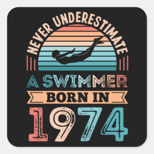 Swimmer born in 1974 50th Birthday Swimming Gift Square Sticker