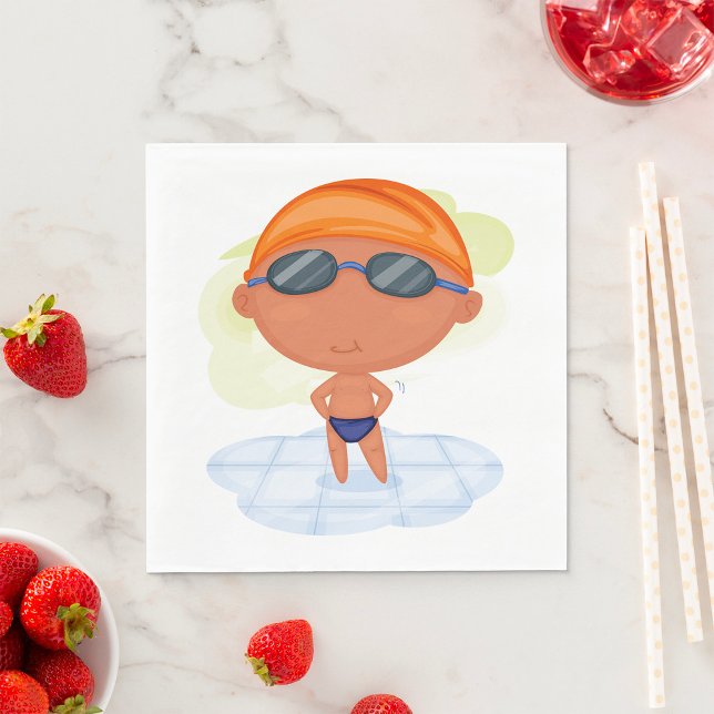 Swimmer Boy in Goggles and Swim Cap Napkin (Creator Uploaded)