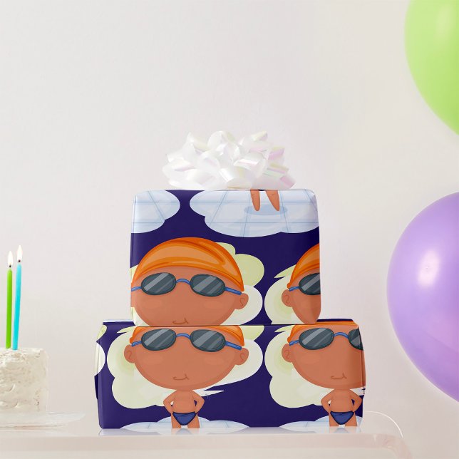 Swimmer Boy in Goggles and Swim Cap Wrapping Paper (Creator Uploaded)