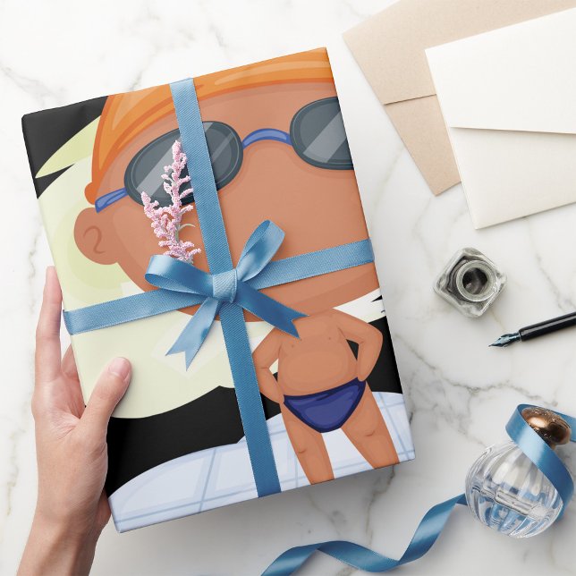 Swimmer Boy in Goggles and Swim Cap Wrapping Paper (Creator Uploaded)