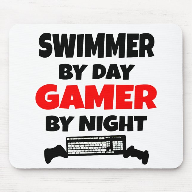 Swimmer by Day Gamer by Night Mouse Mat (Front)