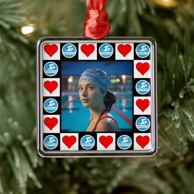 Swimmer Custom Photo Swimming Diving Christmas Metal Tree Decoration (Tree)