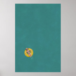 Swimmer Drifting on a Yellow Doughnut, Aerial View Poster