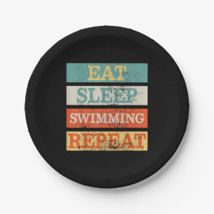 Swimmer Eat Sleep Swimming Repeat Funny Paper Plate