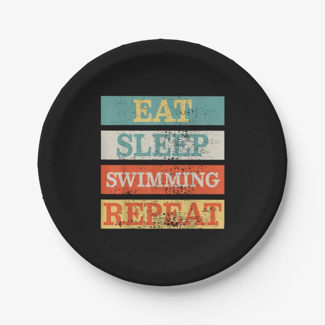 Swimmer Eat Sleep Swimming Repeat Funny Paper Plate (Front)