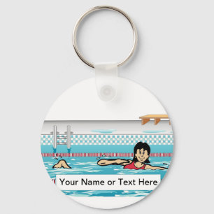 Swimmer - Female Cartoon by PrintedPerfection.com Key Ring