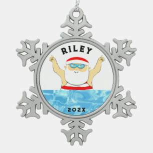 Swimmer Holiday Gift Snowflake Pewter Christmas Ornament