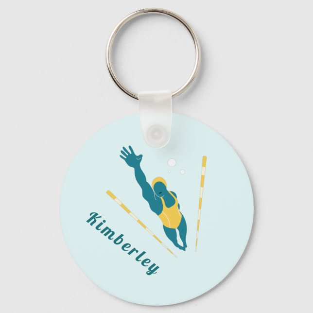 Swimmer Illustration Swimming Custom Name Sports   Key Ring (Front)