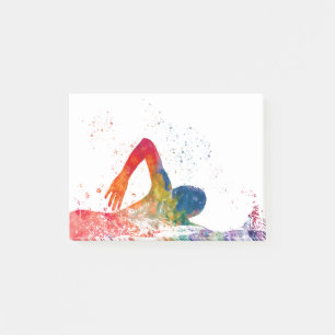 swimmer in watercolor post-it notes