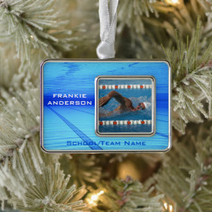Swimmer Keepsake Silver Plated Framed Ornament