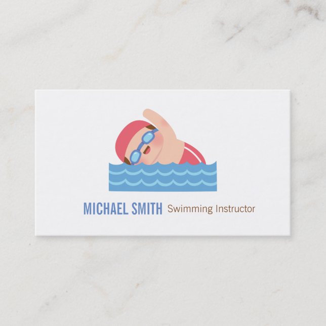 Swimmer Kid Swimming Instructor Business Card (Front)