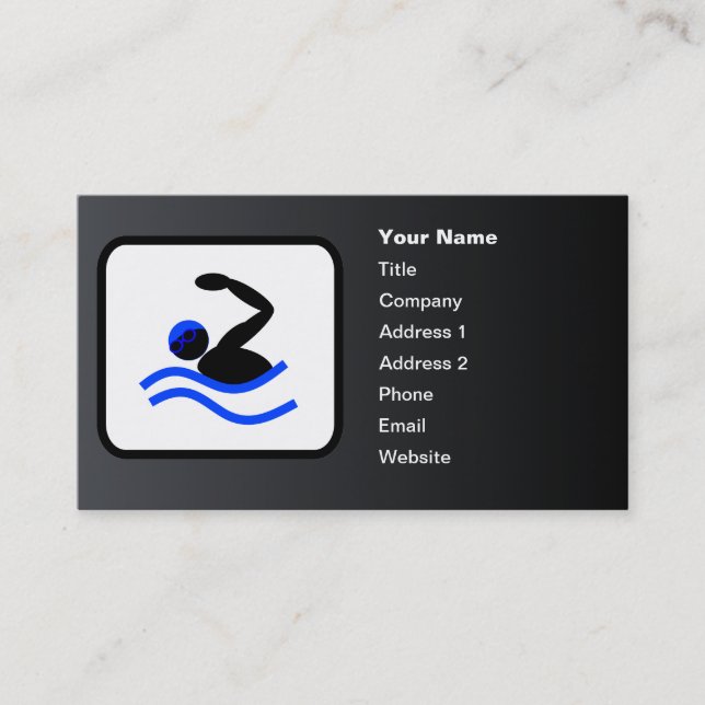 Swimmer Logo Customisable Black Business Card (Front)