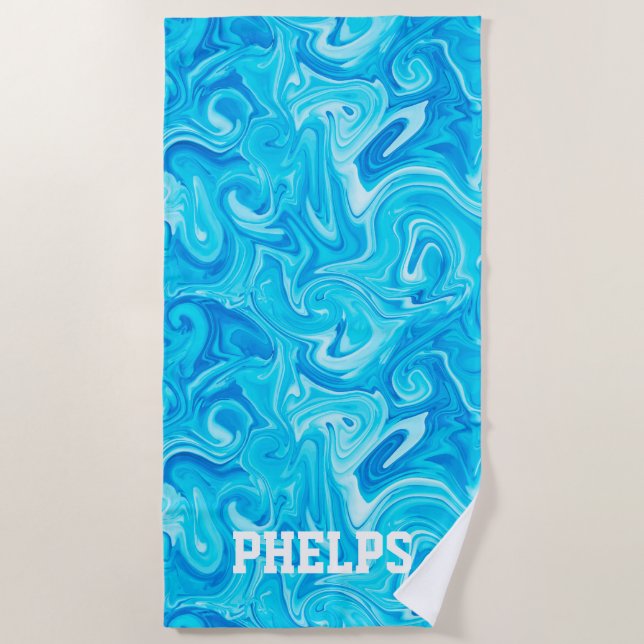 Swimmer NAME Water Art Blue Swimming Fun Cool Beach Towel (Front)