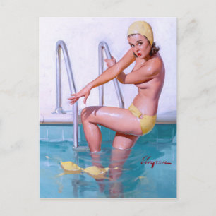 Swimmer Pin Up Postcard
