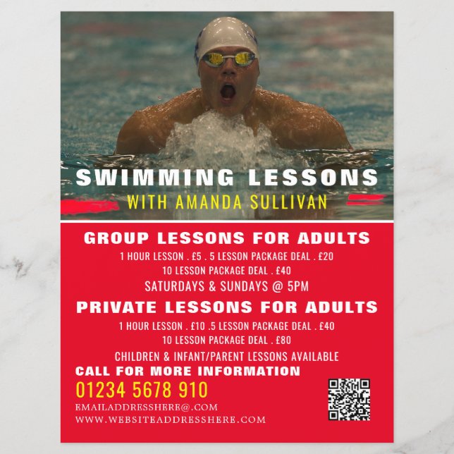 Swimmer, Swimming Lesson Advertising Flyer (Front)