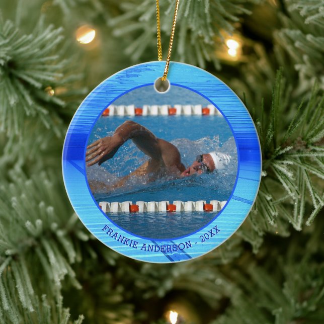 Swimmer Swimming Photo Personalized Keepsake Ceramic Tree Decoration (Tree)