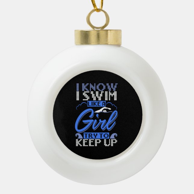 Swimmer Swimming Swim Sport Gift  Ceramic Ball Christmas Ornament (Front)