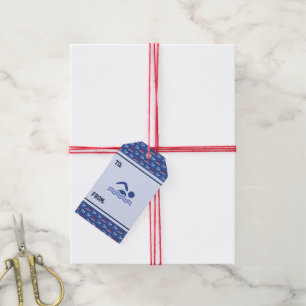 Swimmers blue red pattern sports gift tags
