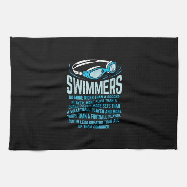 Swimmers Do More Kicks I Funny Gift Swimming Lover Tea Towel (Horizontal)