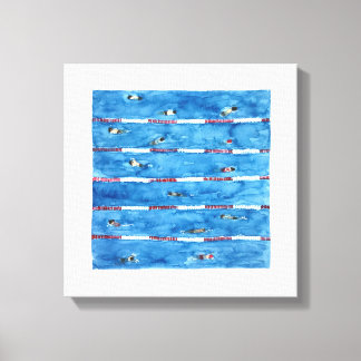 Swimmers during warm ups in watercolor canvas print