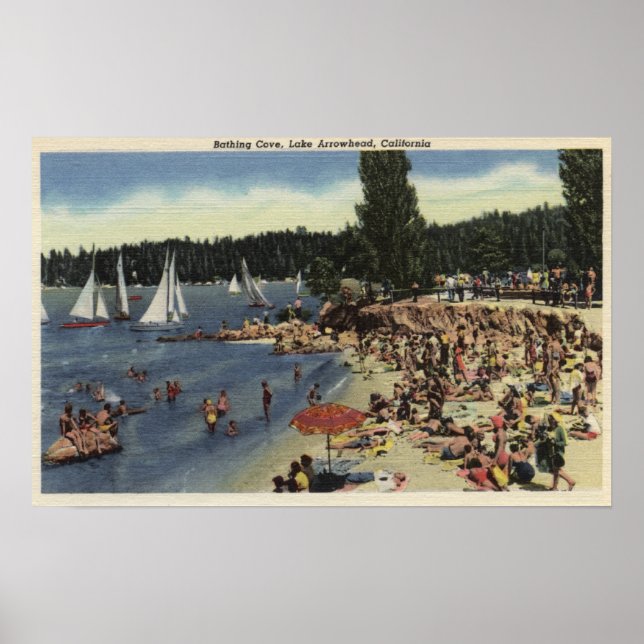 Swimmers on Bathing Cove Beach Poster (Front)