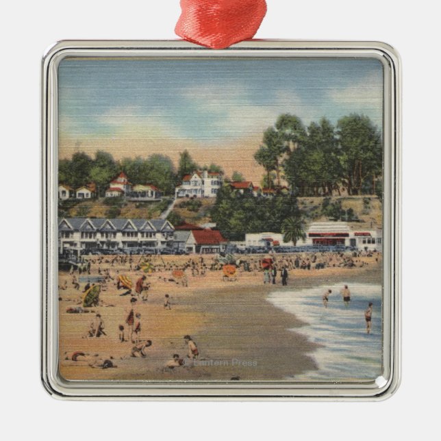 Swimmers & Sunbathers on the Beach Metal Tree Decoration (Front)