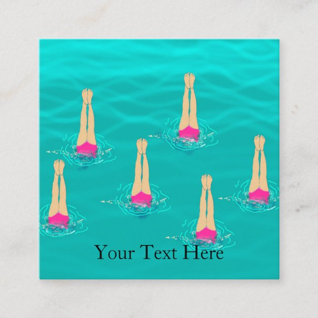 Swimmers Synchro Swimming Under Water Personalised Square Business Card (Front)