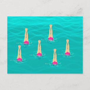 Swimmers Synchronised Swimming Under Water Postcard