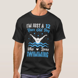 Swimming 12 Year Old Boy Birthday Christmas T-Shirt