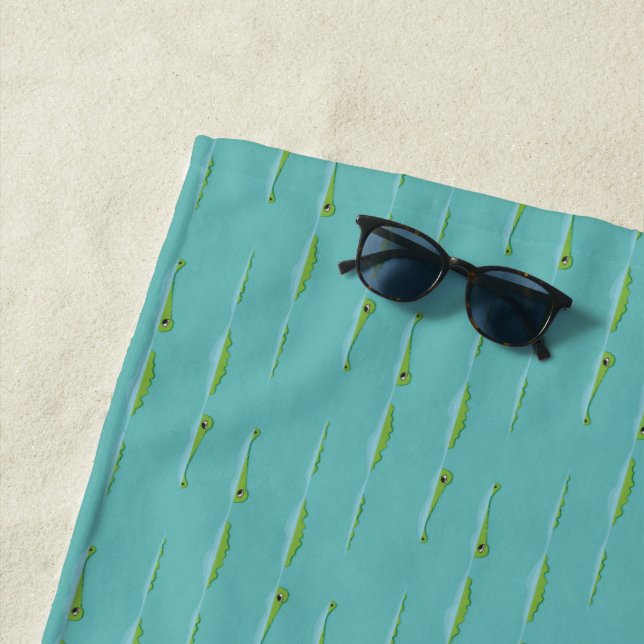 Swimming Alligators Pattern on a Bayou Blue Teal Beach Towel (In Situ)