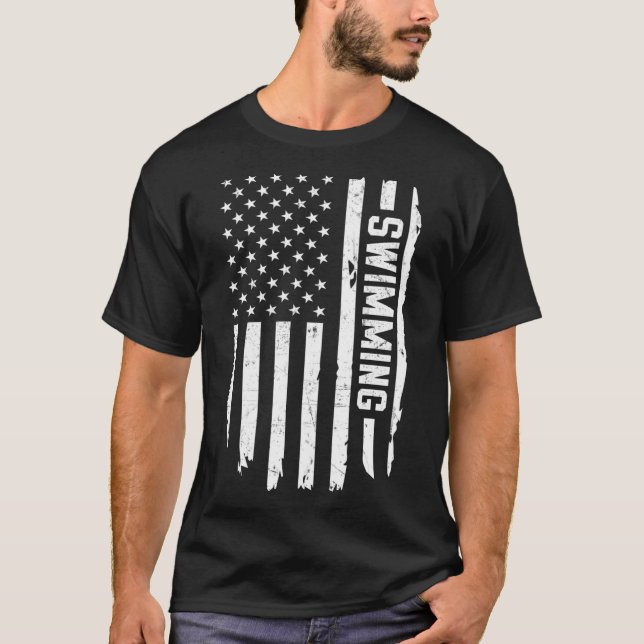 Swimming American Flag USA duathlete cross country T-Shirt (Front)