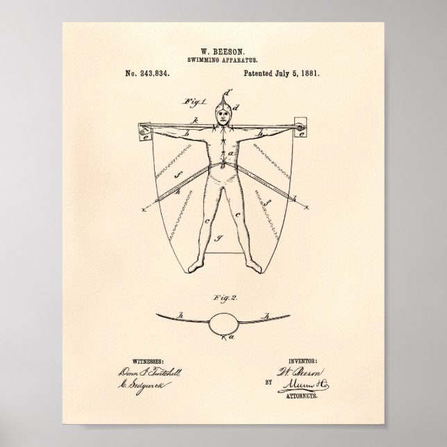 Swimming Apparatus 1881 Patent Art Old Peper Poster (Front)