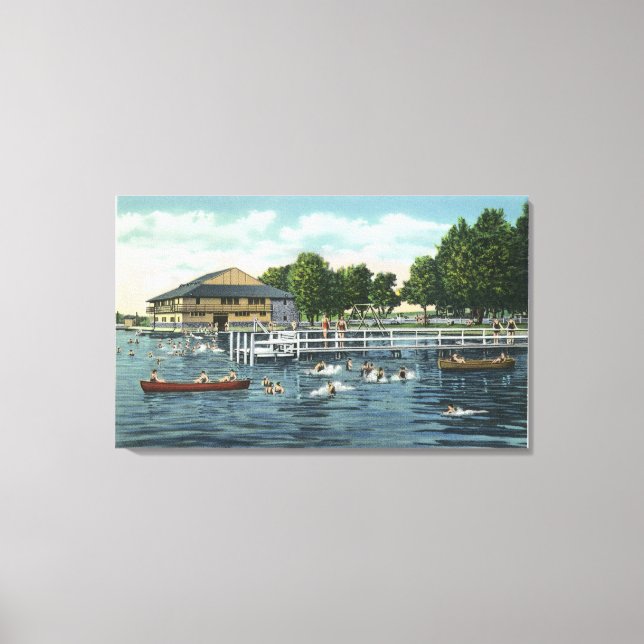 Swimming at Bemus Point Beach and Casino Canvas Print (Front)