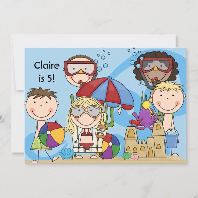 Swimming at the Beach Birthday Invitation (Front)