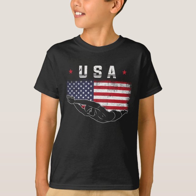 Swimming Athlete Sports USA Swimmer T-Shirt (Front)