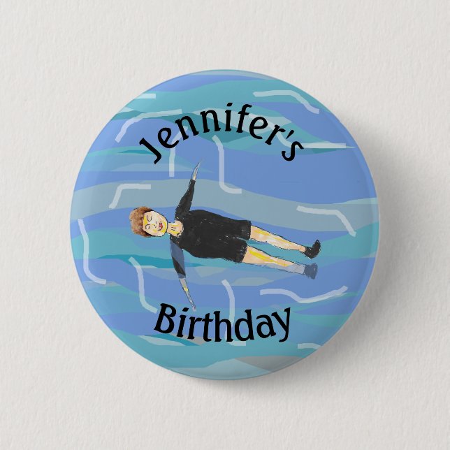 Swimming birthday swimmer sea swim 6 cm round badge (Front)