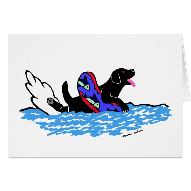 Swimming Black Labrador Cartoon (Front Horizontal)
